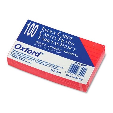 Esselte Oxford Rule Index Cards 7321CHE, 3" x 5", Cherry, 100/Pack CHE¬†7321.00